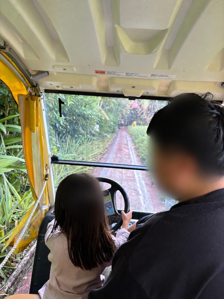 名護パイナップルパーク 緑の小道をカートで進む