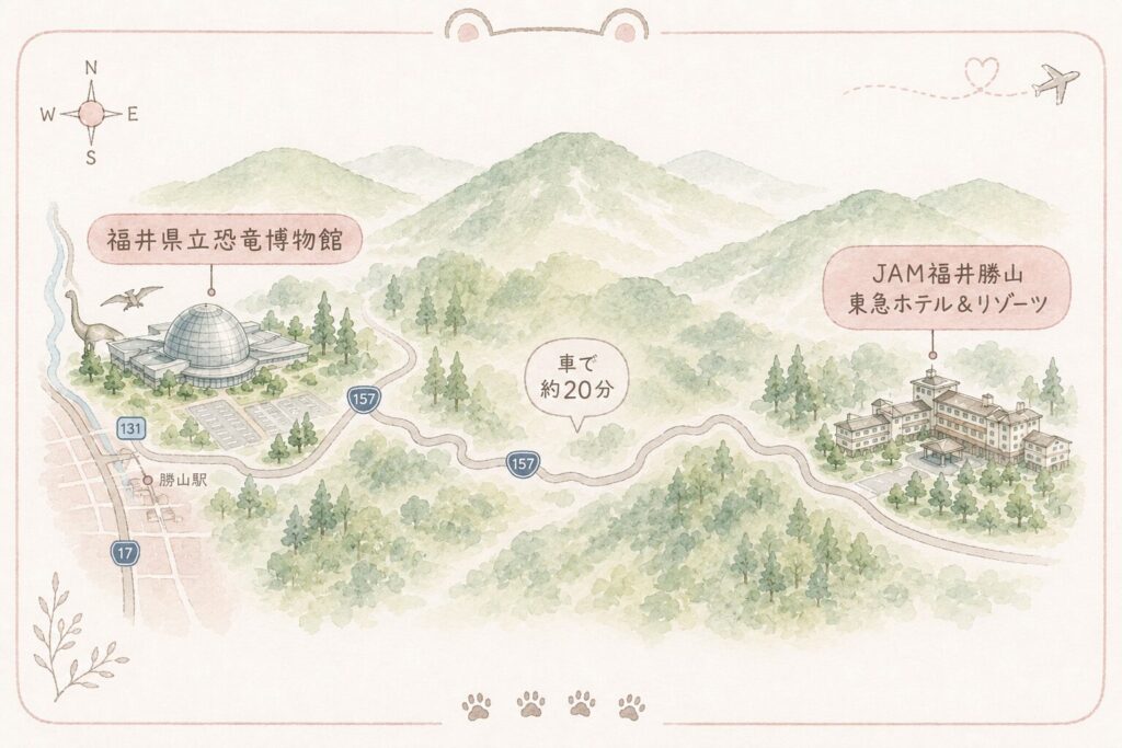 恐竜博物館からJAM福井勝山東急ホテル&リゾーツへの道のり