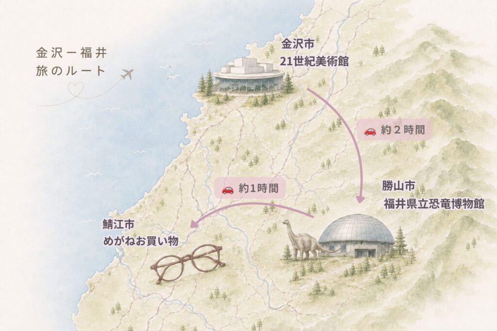 金沢ー福井・勝山ー鯖江ドライブマップ